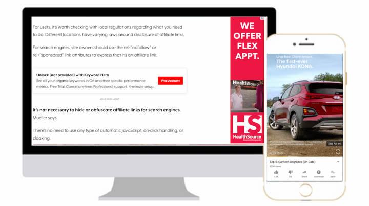 example of google display and youtube ad placements