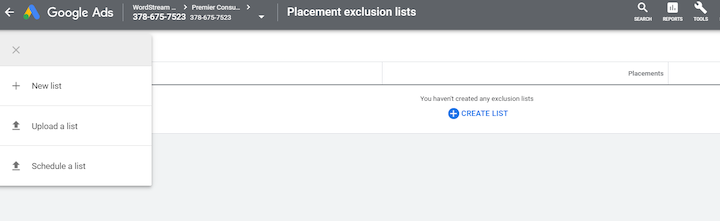 new dynamic exclusion list creation in google ads