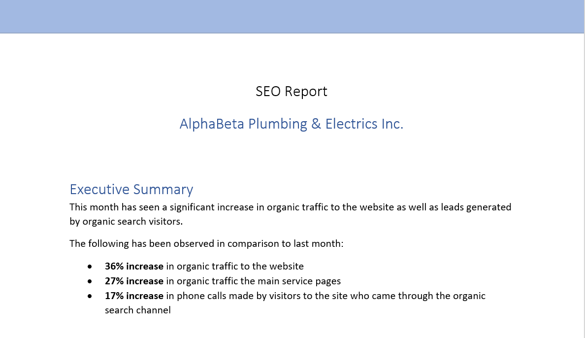 An example executive summary of a report.