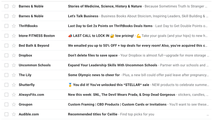 b2b email marketing—noisy inbox screenshot