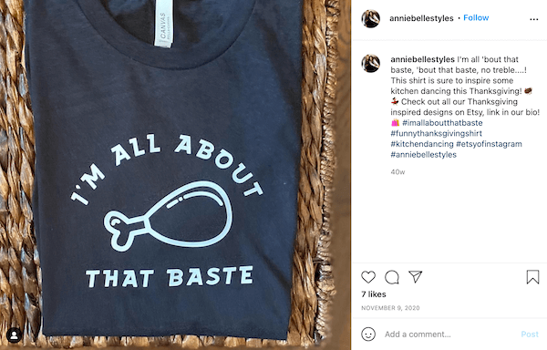 november instagram post with fall hashtag all about that baste