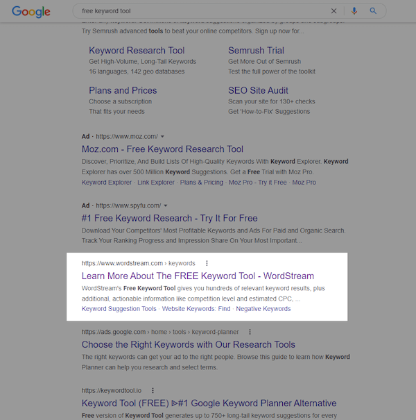 free keyword tool title in SERP saying