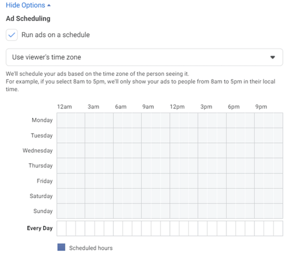 facebook ad scheduling tab