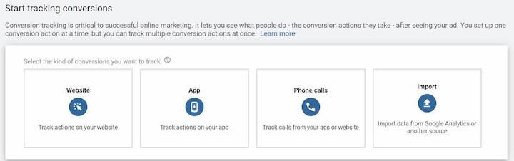 how to lower your customer acquisition cost—conversion tracking setup screen