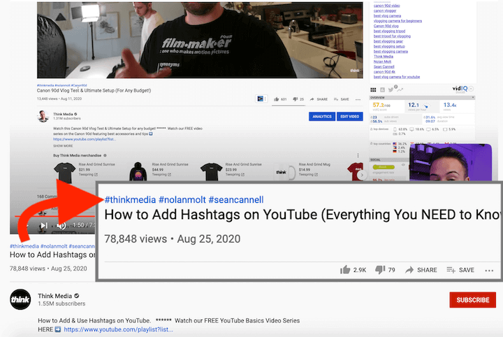 social media optimization on youtube—hashtags above video title
