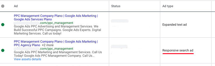Responsive search ad in ad group
