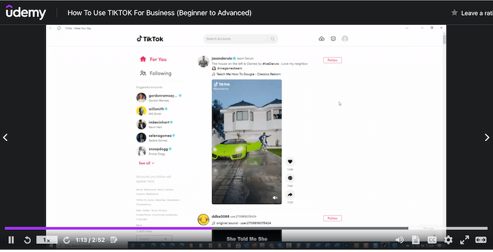 free social media marketing courses: udemy tiktok marketing course screenshot
