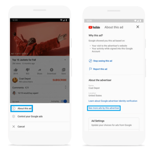 google ads updates: example of google