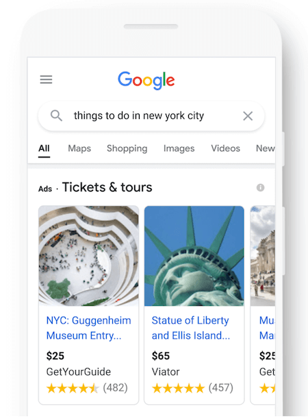 google ads updates september 2021: things to do travel ad examples