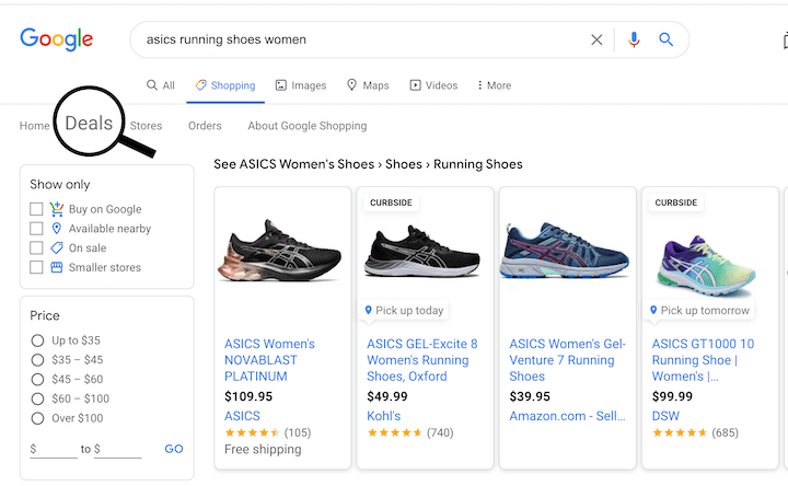 google shopping tab deals feed on desktop