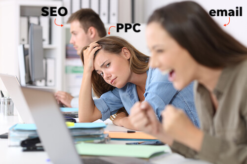 seo vs ppc vs email meme