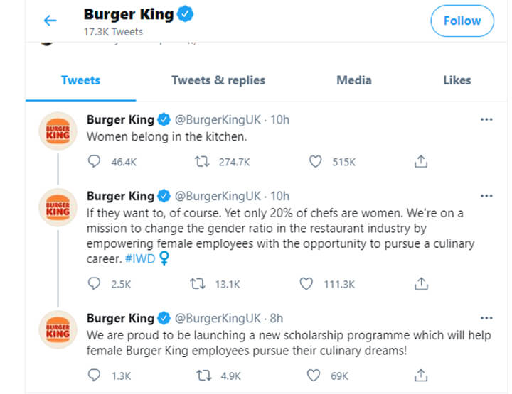 biggest marketing fails - burger king UKs sexist tweet