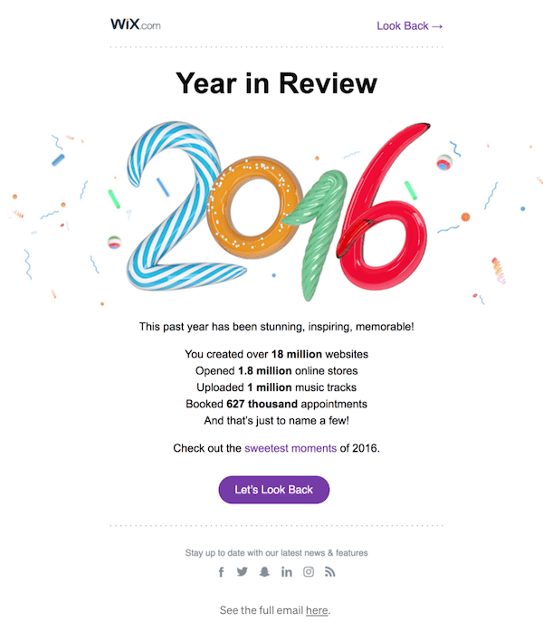 wix year in review email example-clean and concise