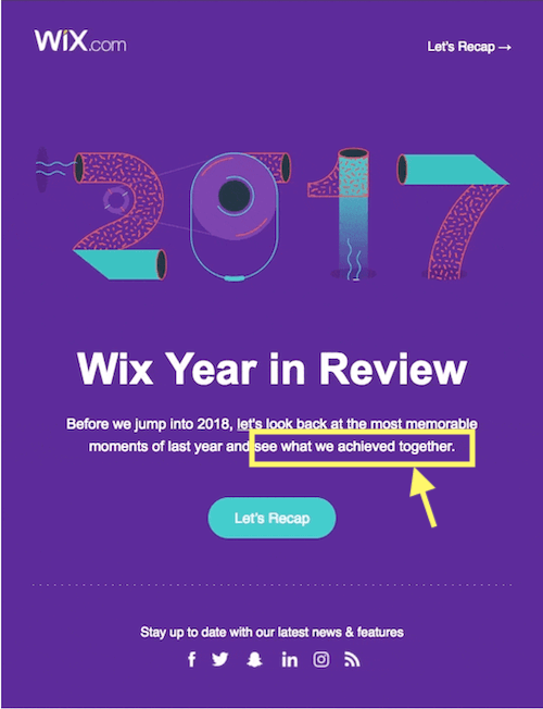 year-in-review email examples—wix customer-centric recap