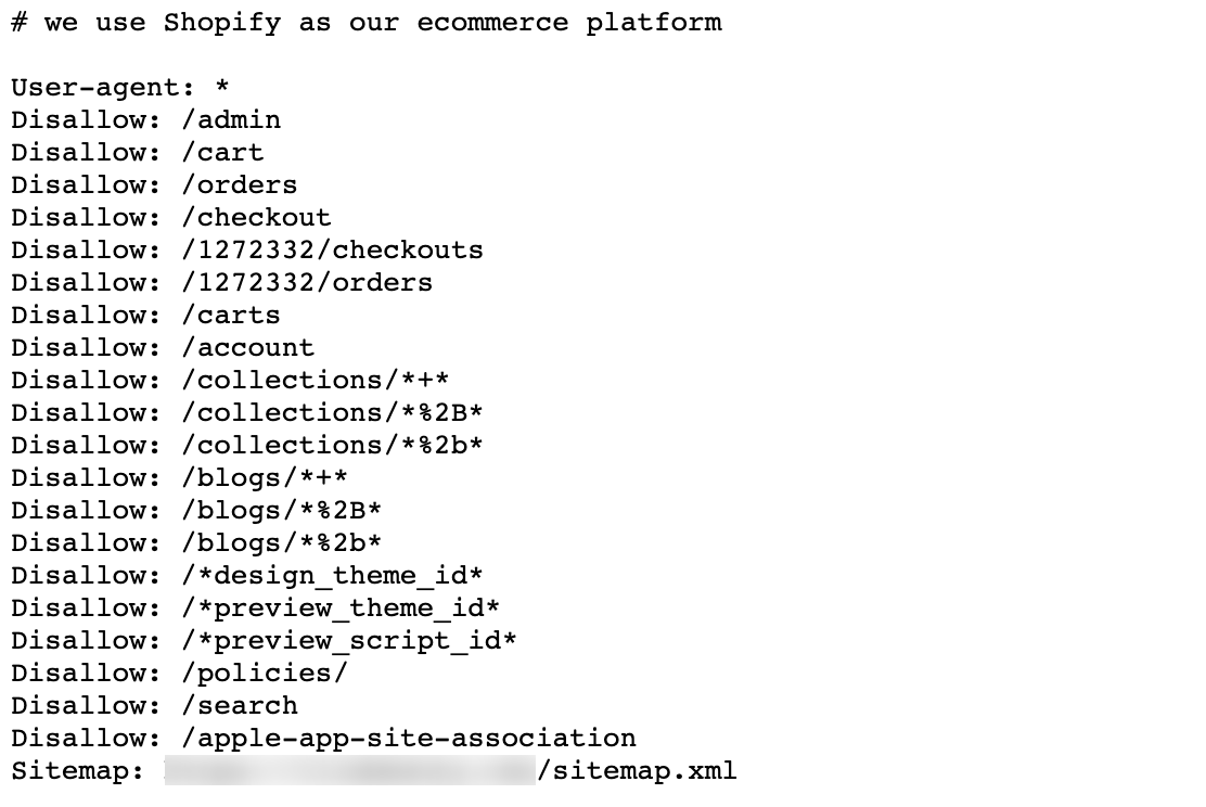 An example robots.txt file in Shopify