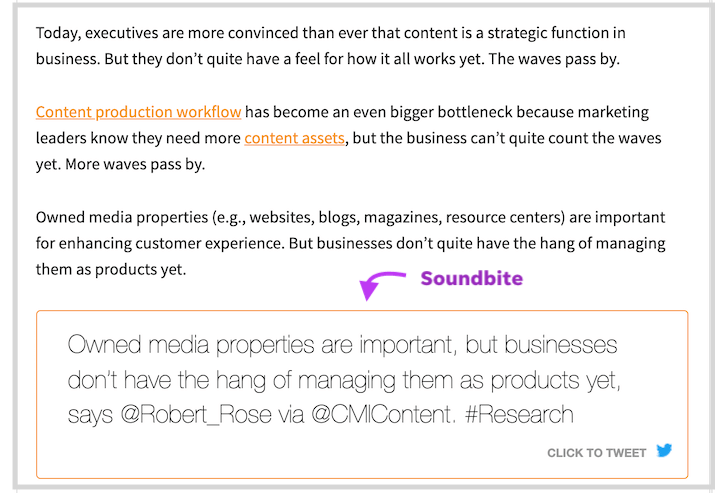 copywriting strategy - click to tweet as soundbite example