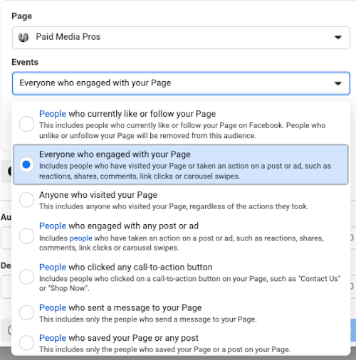 facebook ads - page behavior targeting