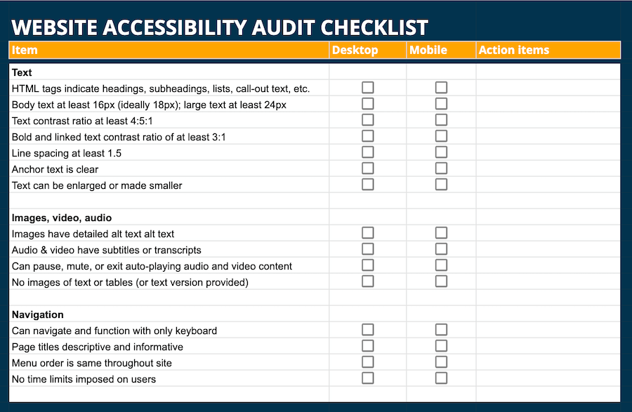 how to do a website audit - website accessibility checklist