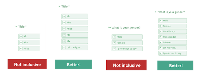 landing page ideas and trends - gender-inclusive forms