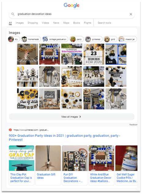 Pinterest posts showing up on the SERP.