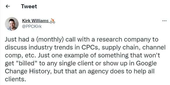 ppc influencers 2022 - kirk tweet on agency trends