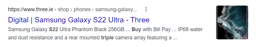 Samsung Google snippet result