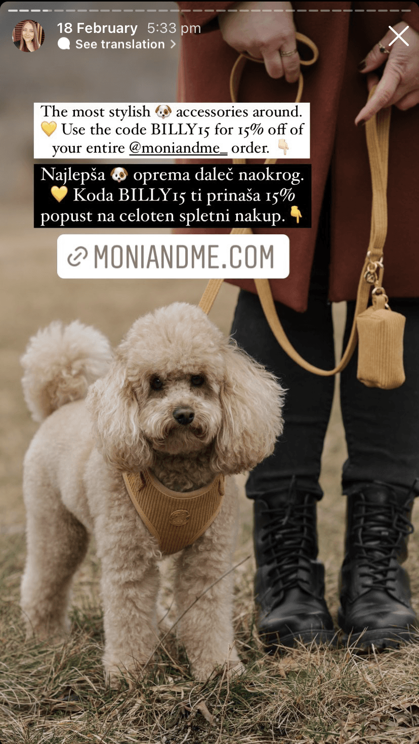 A screenshot of @sandrapotisek’s Instagram Story post showing how to use a clickable Instagram link sticker to drive traffic to a website directly.