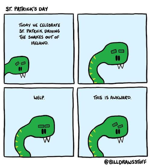 saint patricks day instagram captions - comic about snakes