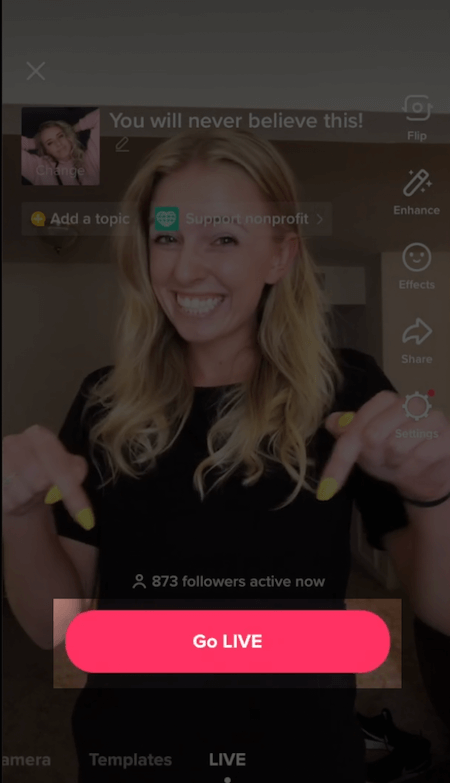 how to go live on tiktok - go live button