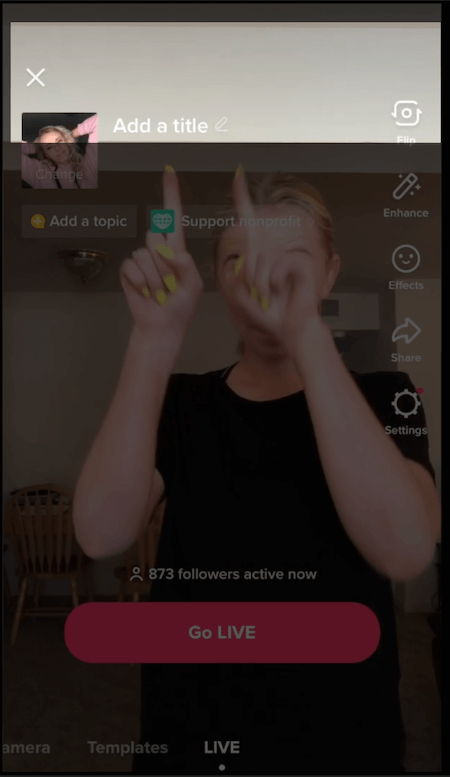 how to go live on tiktok - add title screen
