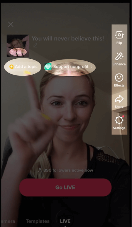 how to go live on tiktok - topics, effects, and photo change options