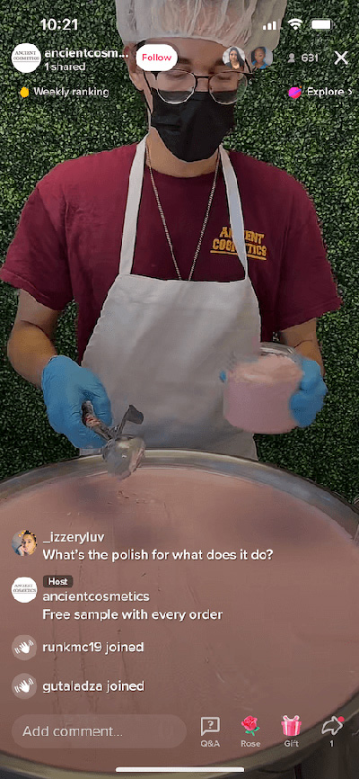 tiktok live examples - showing how your product is made