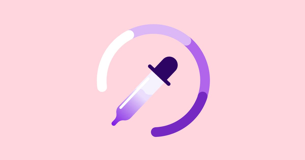 The eyedropper color selection icon in purple and white on a pink background.