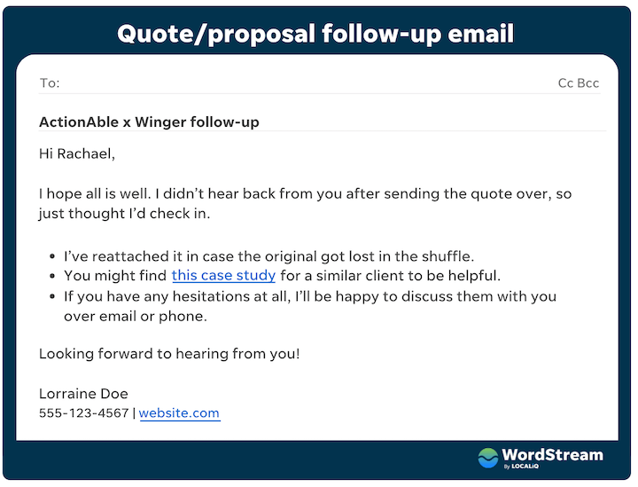 quote follow up email example 