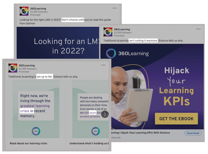 emotional ad copy examples - 360 learning facebook ad