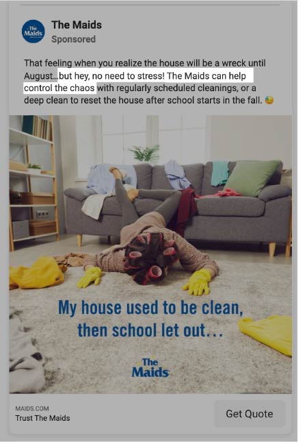 emotional ad examples - the maids facebook ad