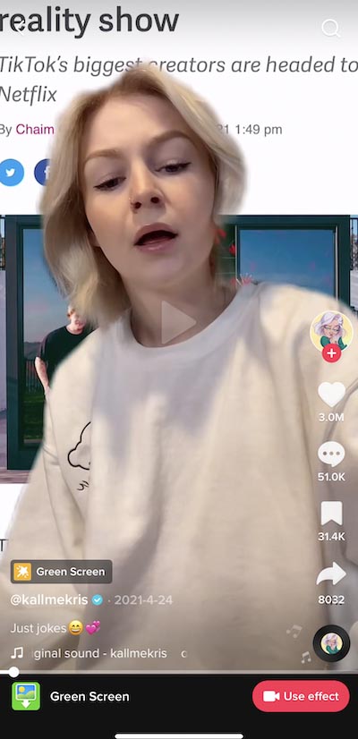 how to get more likes on tiktok - screenshot of video with green screen
