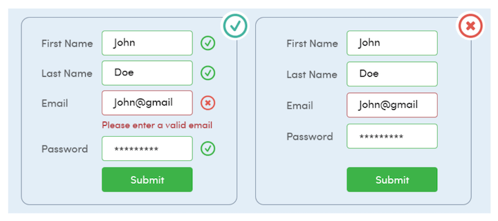 website accessibility - example of properly indicating errors on forms