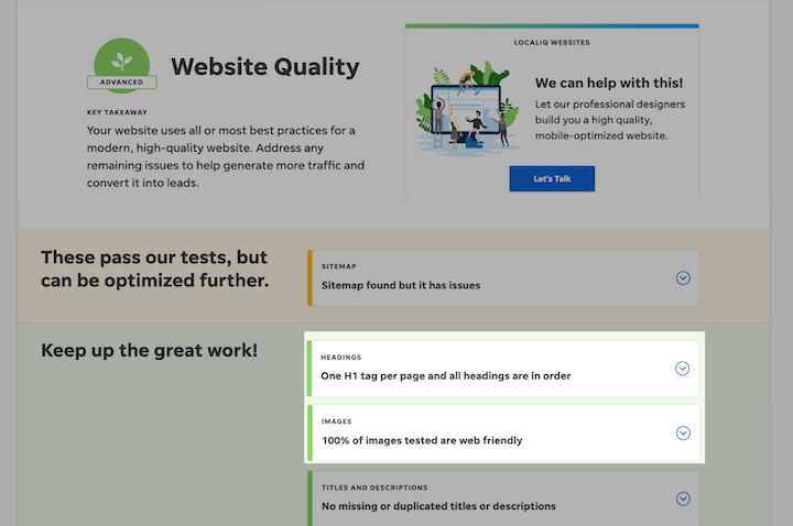 website accessibility tool - the localiq free website grader sample report