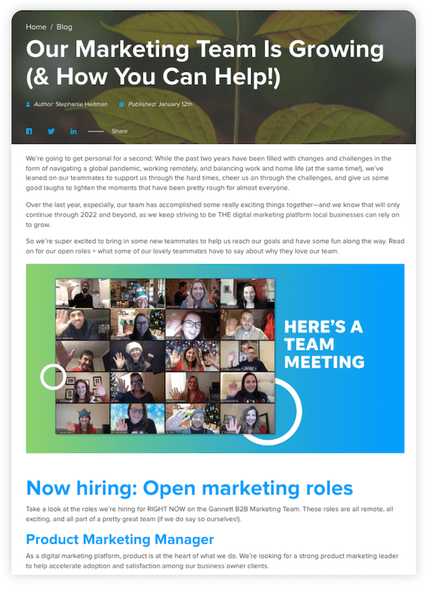 blog post ideas - company culture example by localiq