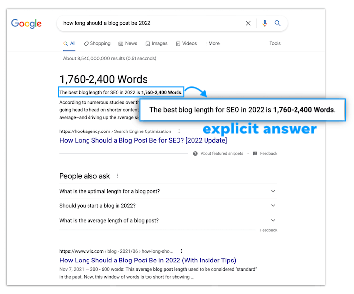 how to rank higher on google - explicit statement showing up in featured snippet