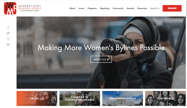 nonprofit website examples - international womens media fund homepage
