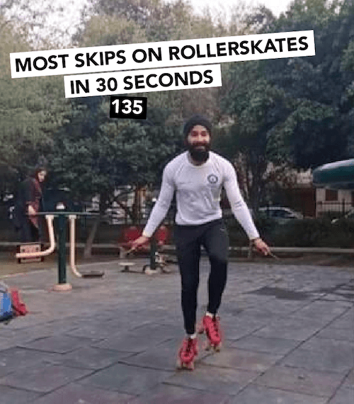 man skipping rope on roller skates