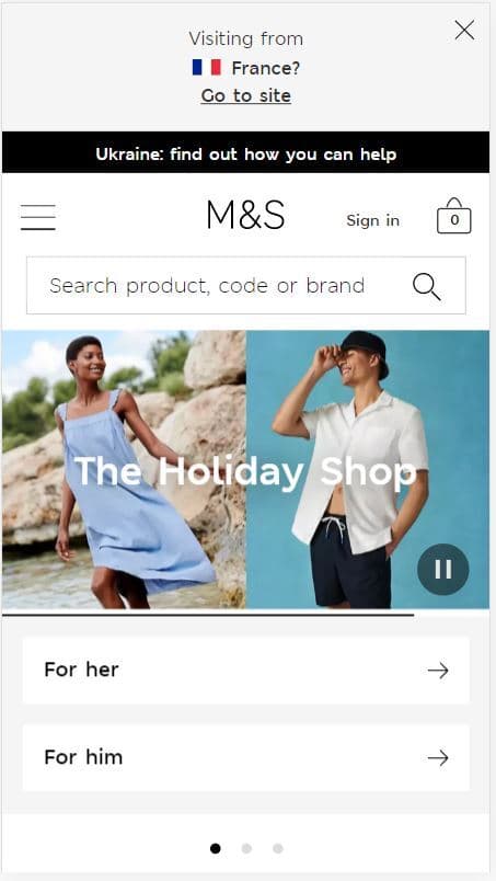 Example of a non-intrusive geo-based banner on marksandspencer.com