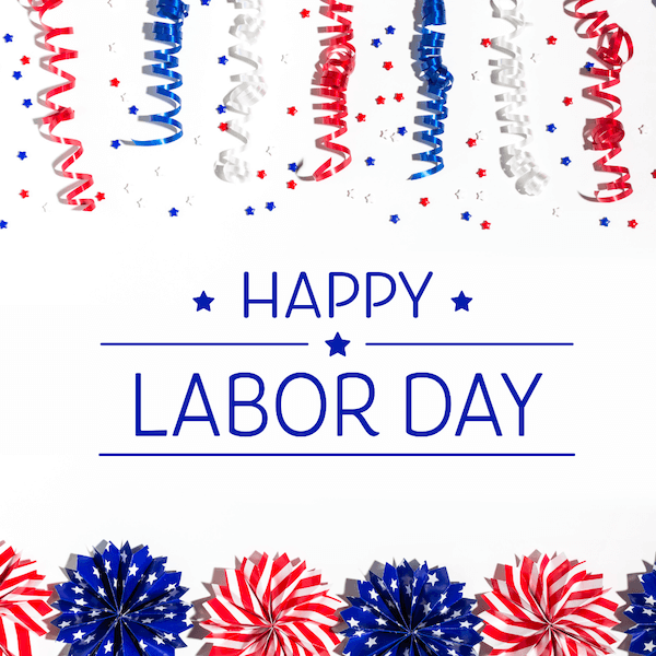 labor day instagram captions - happy labor day graphic with patriotic ribbons and pinwheels