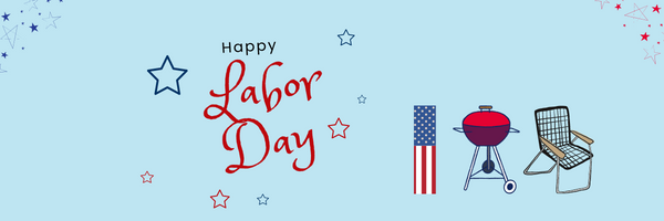 labor day messages - happy labor day email banner with a flag, grill, and lawn chair