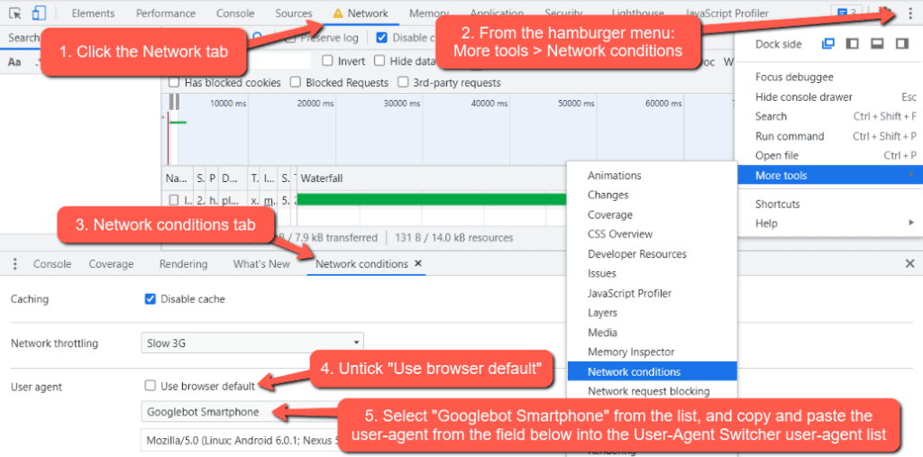 Screenshot of DevTools showing the steps described above
