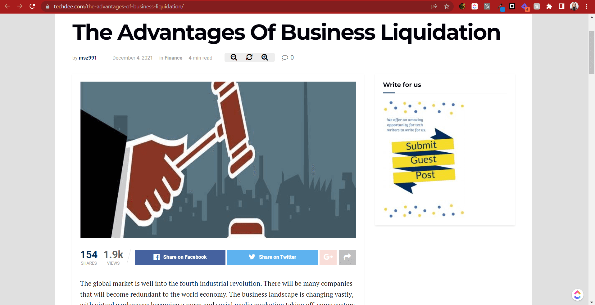 Example of a guest blog titled ‘The Advantages of Business Liquidation’