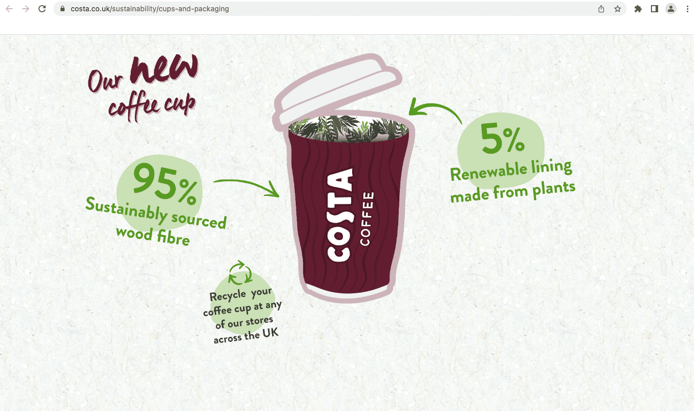 Screenshot of Costa Coffee's CSR page.