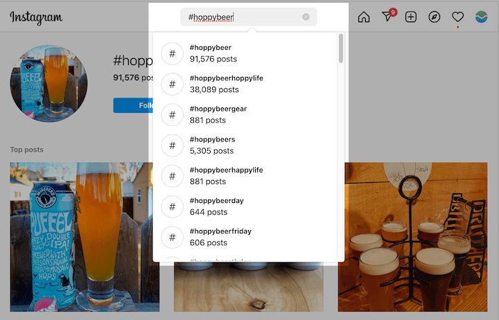 how to increase instagram engagement - example of a hashtag search